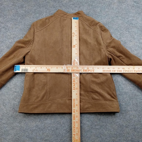 APT 9 Jacket Womens Small Camel Brown Faux Suede Zip Front Moto Lined Pockets - Picture 4 of 7